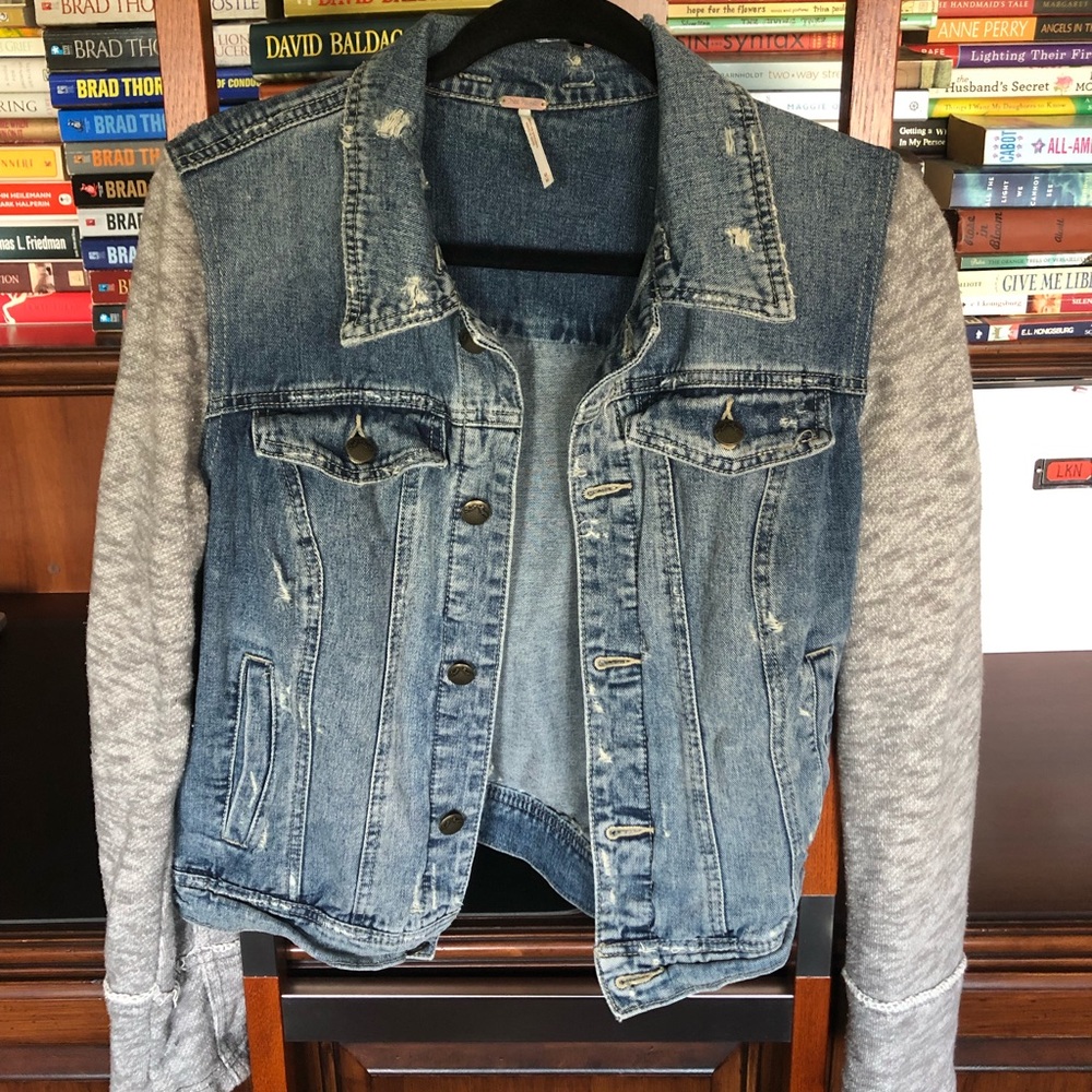 Free People Jean Jacket with sweatshirt sleeve